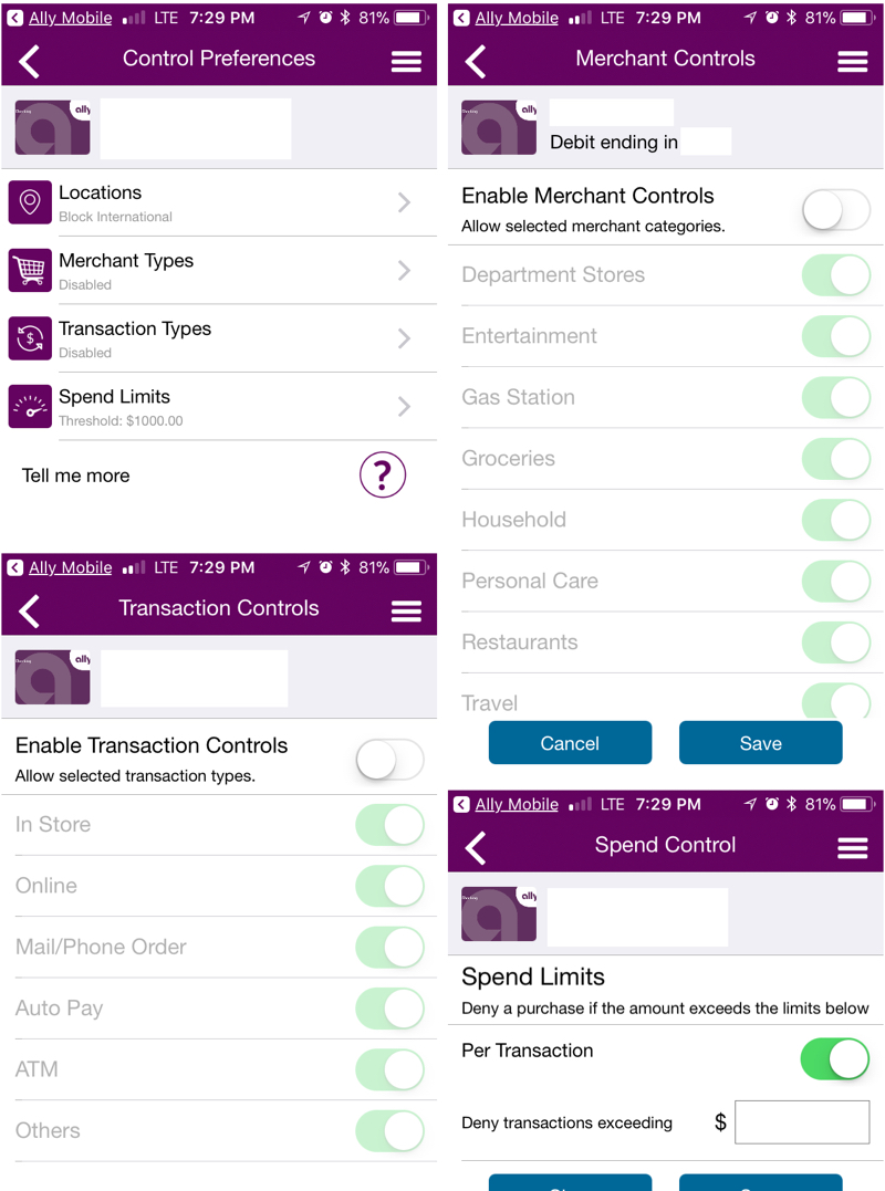 Ally Card Controls app | smays.com