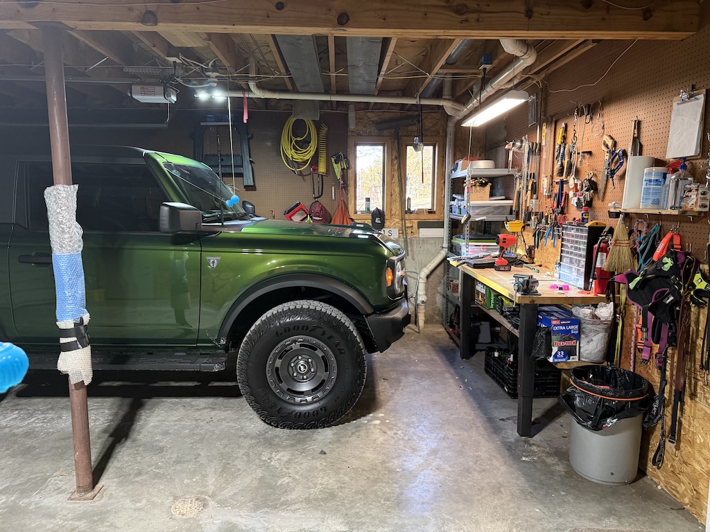 Bronco in garage